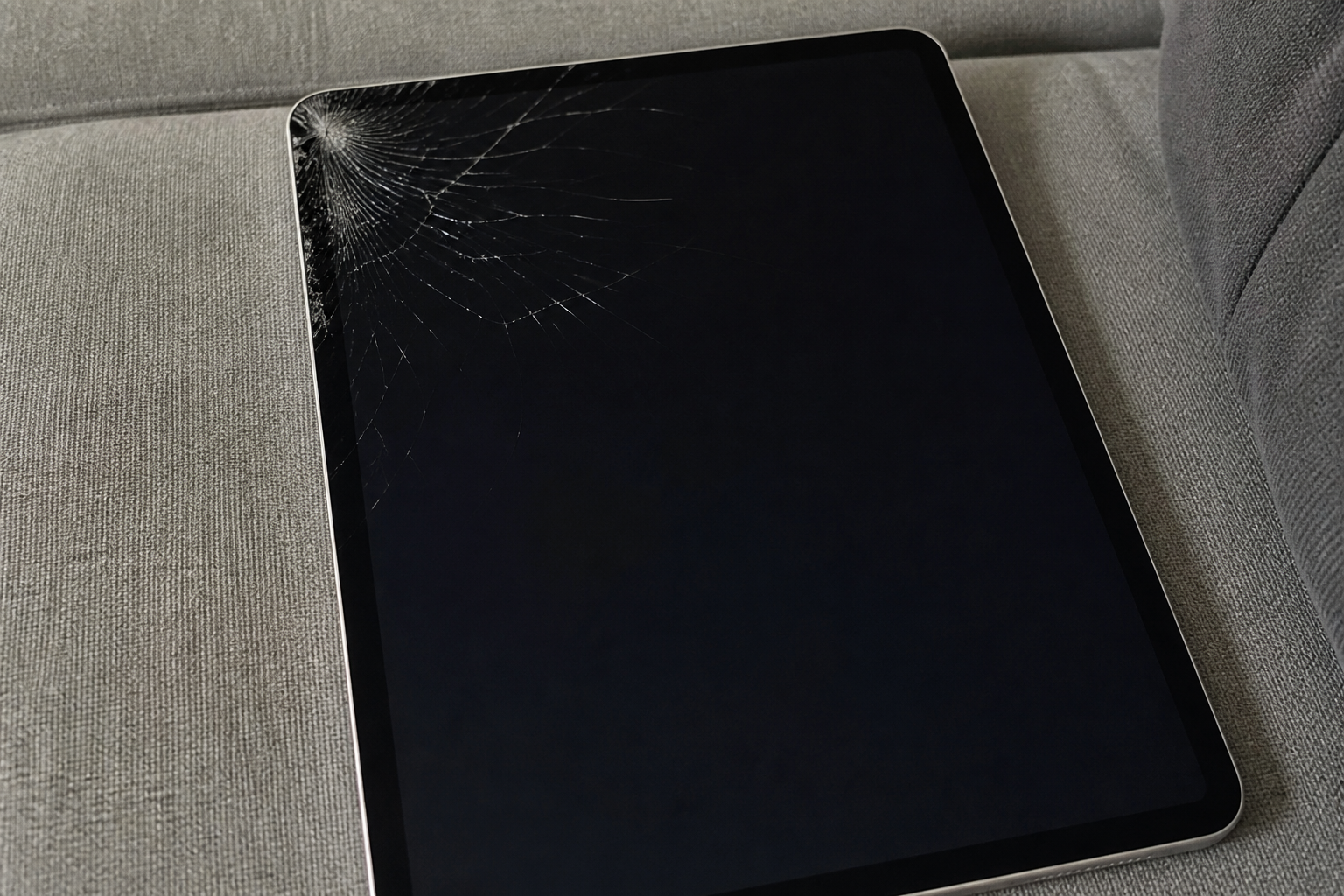 iPad Air — vitre fissurée, tactile partiel
